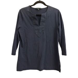 Ralph Lauren V-neck 3/4 sleeve shirt sz L navy 100% cotton